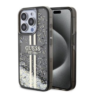Guess PC/TPU Liquid Glitter Gold Stripe Zadní Kryt pro iPhone 15 Pro Max Black
