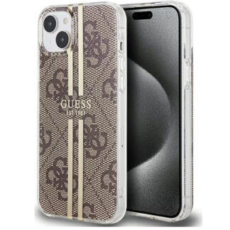 Guess IML 4G Gold Stripe Zadní Kryt pro iPhone 15 Brown