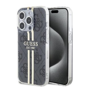 Guess IML 4G Gold Stripe Zadní Kryt pro iPhone 15 Pro Black