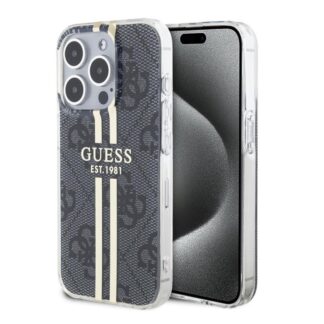 Guess IML 4G Gold Stripe Zadní Kryt pro iPhone 15 Pro Max Black