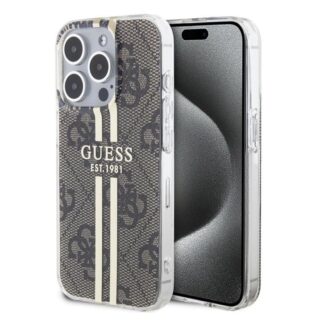 Guess IML 4G Gold Stripe Zadní Kryt pro iPhone 15 Pro Max Brown