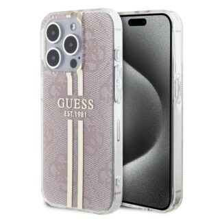 Guess IML 4G Gold Stripe Zadní Kryt pro iPhone 15 Pro Max Pink