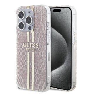 Guess IML 4G Gold Stripe Zadní Kryt pro iPhone 15 Pro Pink