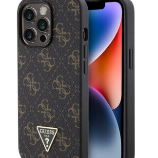 Guess PU Leather 4G Triangle Metal Logo Zadní Kryt pro iPhone 13 Pro Black