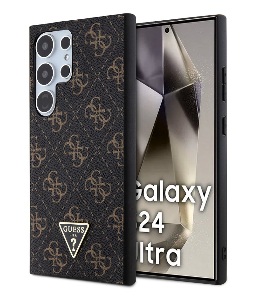 Guess PU Leather 4G Triangle Metal Logo Zadní Kryt pro Samsung Galaxy