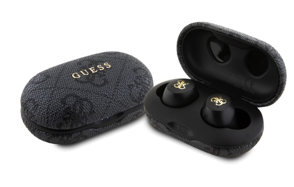 Guess True Wireless 4G PU Metal Logo BT5.3 Stereo Earphones Black