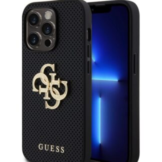 Guess PU Perforated 4G Glitter Metal Logo Zadní Kryt pro iPhone 14 Pro Black
