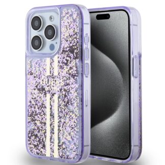 Guess PC/TPU Liquid Glitter Gold Stripe Zadní Kryt pro iPhone 15 Pro Purple