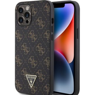 Guess PU Leather 4G Triangle Metal Logo Zadní Kryt pro iPhone 12 Pro Max Black