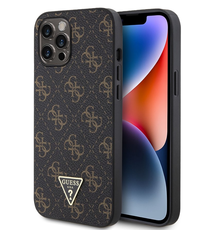 Guess PU Leather 4G Triangle Metal Logo Zadní Kryt pro iPhone 12 Pro Max Black