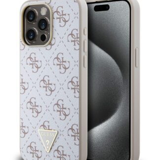 Guess PU Leather 4G Triangle Metal Logo Zadní Kryt pro iPhone 15 Pro Max White