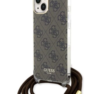 Guess IML 4G Printed Crossbody Popruh Zadní Kryt pro iPhone 15 Brown