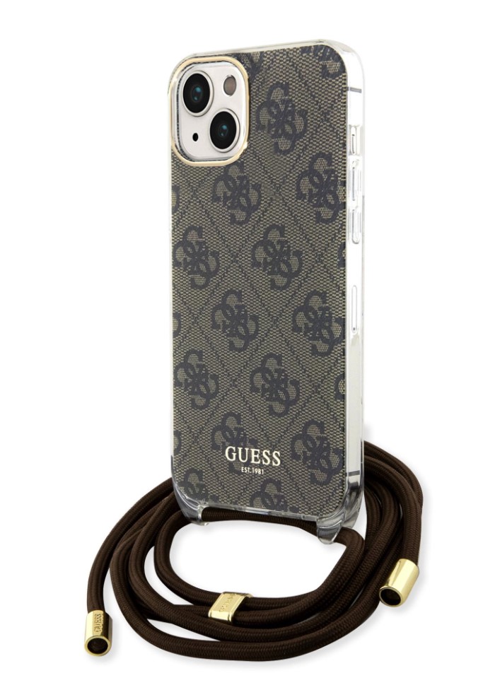Guess IML 4G Printed Crossbody Popruh Zadní Kryt pro iPhone 15 Brown