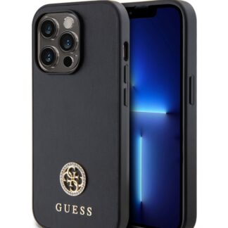 Guess PU 4G Strass Metal Logo Zadní Kryt pro iPhone 15 Pro Black