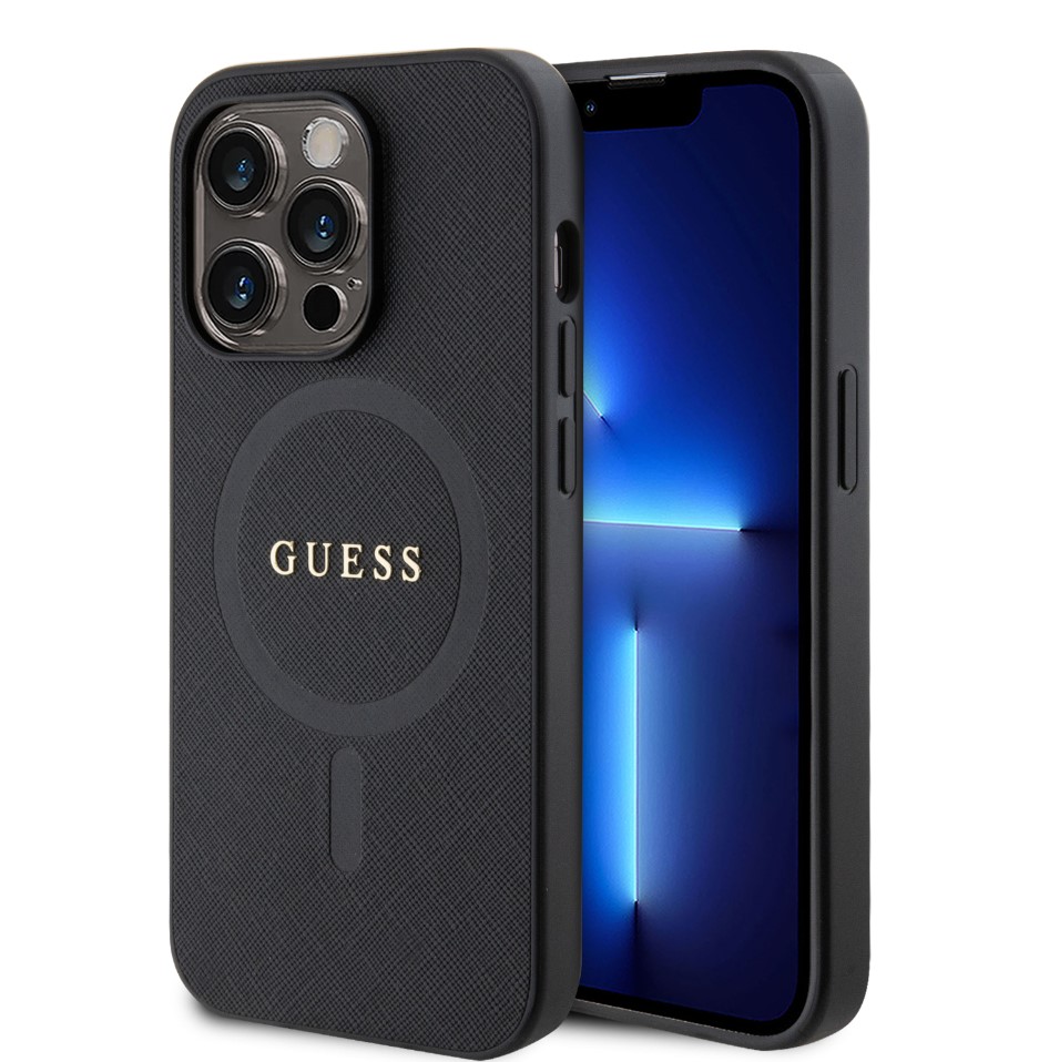 Guess PU Saffiano MagSafe Zadní Kryt pro iPhone 15 Pro Max Black