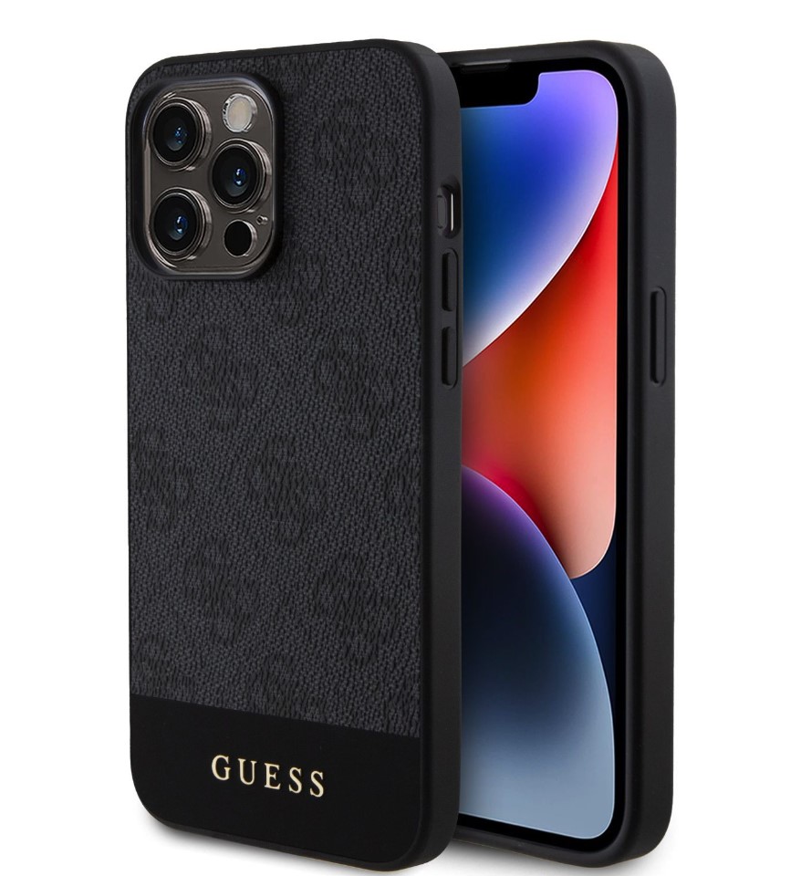 Guess PU 4G Stripe MagSafe Zadní Kryt pro iPhone 15 Pro Black