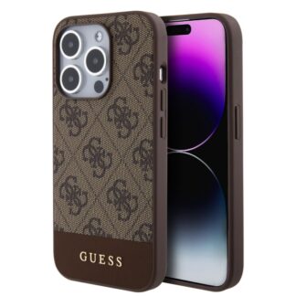 Guess PU 4G Stripe MagSafe Zadní Kryt pro iPhone 15 Pro Brown