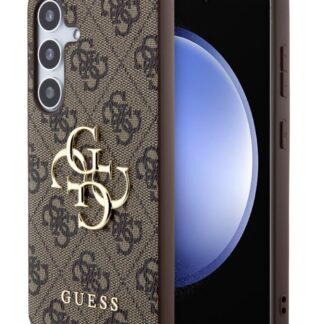 Guess PU 4G Metal Logo Zadní Kryt pro Samsung Galaxy S24+ Brown