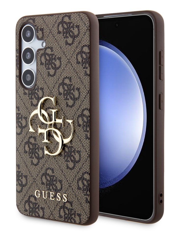 Guess PU 4G Metal Logo Zadní Kryt pro Samsung Galaxy S24+ Brown
