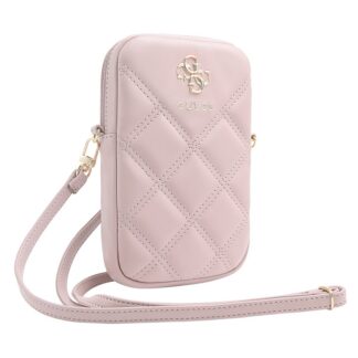 Guess PU Quilted 4G Metal Logo Taška na Telefon se Zipem Pink