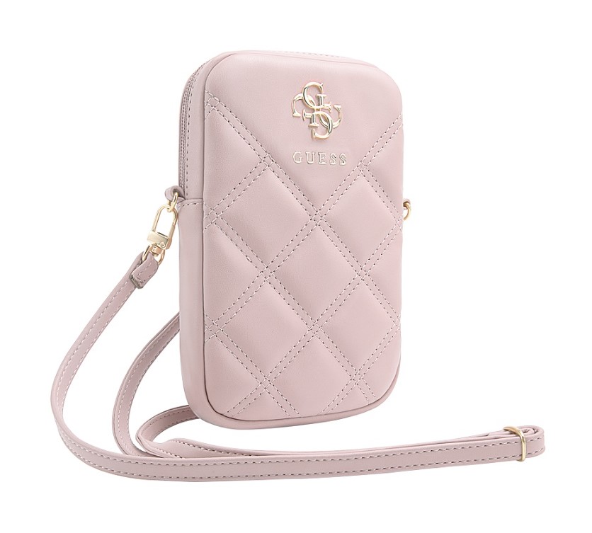 Guess PU Quilted 4G Metal Logo Taška na Telefon se Zipem Pink