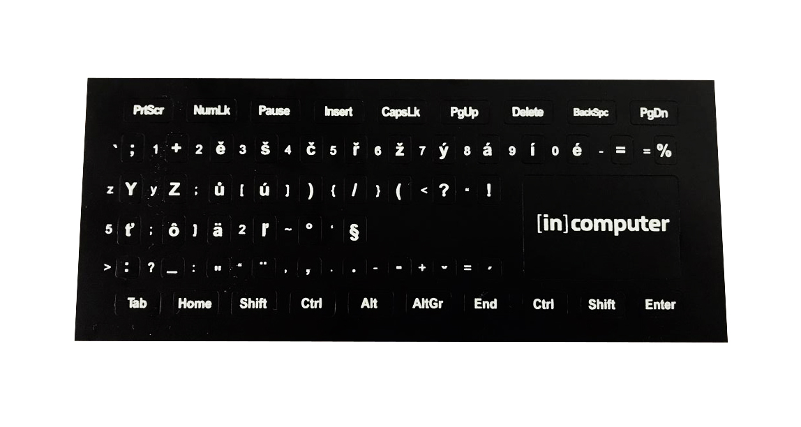 High Quality Přelepky na klávesnici - bílý text, černé pozadí / nové logo