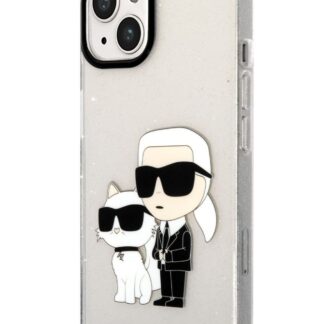 Karl Lagerfeld IML Glitter Karl and Choupette NFT Zadní Kryt pro iPhone 13 Transparent