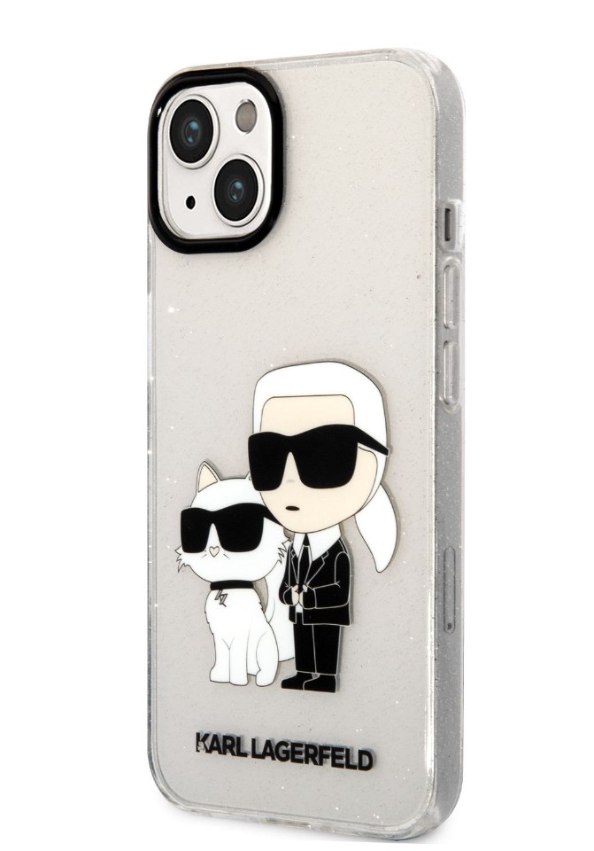 Karl Lagerfeld IML Glitter Karl and Choupette NFT Zadní Kryt pro iPhone 13 Transparent