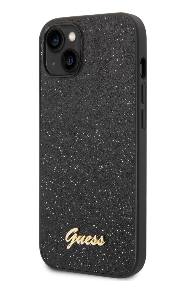 Guess PC/TPU Glitter Flakes Metal Logo Zadní Kryt pro iPhone 14 Black