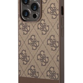 Guess PU 4G Stripe Zadní Kryt pro iPhone 14 Pro Brown