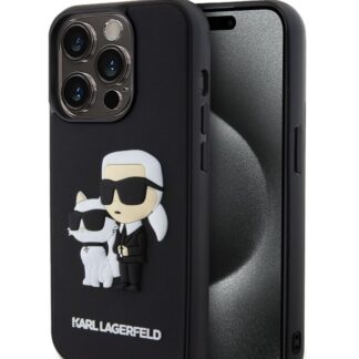 Karl Lagerfeld 3D Rubber Karl and Choupette Zadní Kryt pro iPhone 15 Pro Black