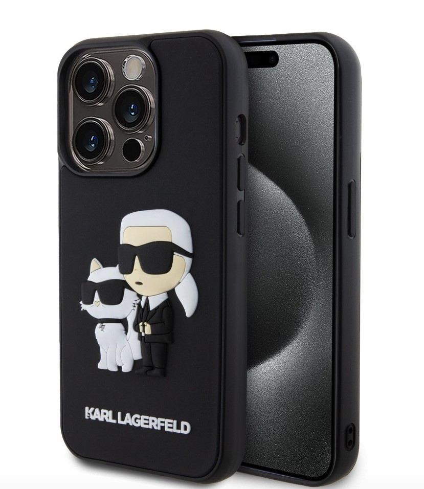 Karl Lagerfeld 3D Rubber Karl and Choupette Zadní Kryt pro iPhone 15 Pro Black