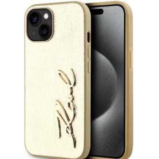 Karl Lagerfeld Wrinkled PU Signature Logo Zadní Kryt pro iPhone 15 Gold