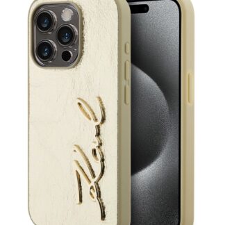 Karl Lagerfeld Wrinkled PU Signature Logo Zadní Kryt pro iPhone 15 Pro Gold