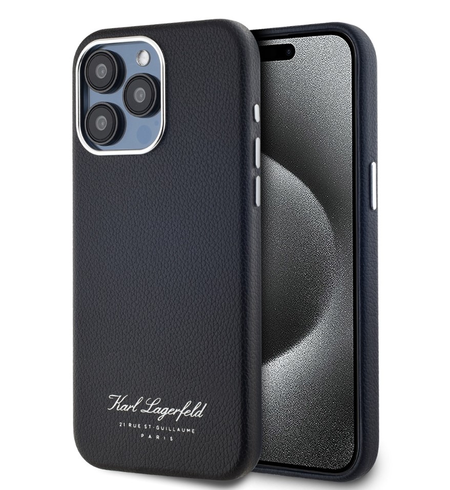 Karl Lagerfeld Grained PU Hotel RSG Zadní Kryt pro iPhone 15 Pro Black