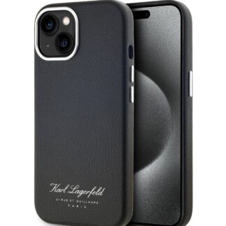 Karl Lagerfeld Grained PU Hotel RSG Zadní Kryt pro iPhone 15 Black