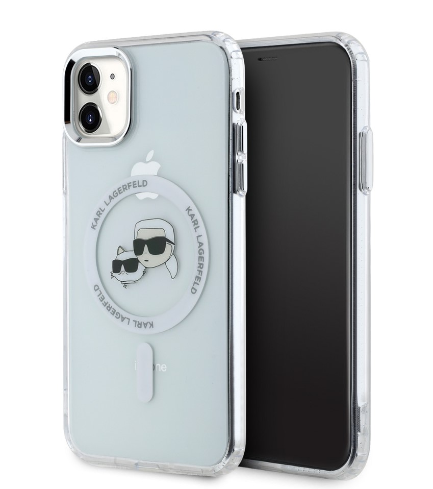 Karl Lagerfeld IML K&CH Heads Metal Frame MagSafe Zadní Kryt pro iPhone 11 Transparent
