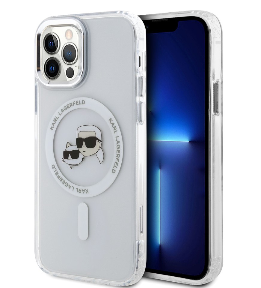 Karl Lagerfeld IML K&CH Heads Metal Frame MagSafe Zadní Kryt pro iPhone 12/12 Pro Transparent