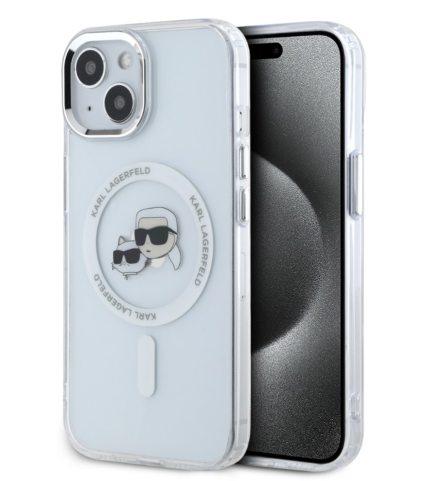 Karl Lagerfeld IML K&CH Heads Metal Frame MagSafe Zadní Kryt pro iPhone 13 Transparent