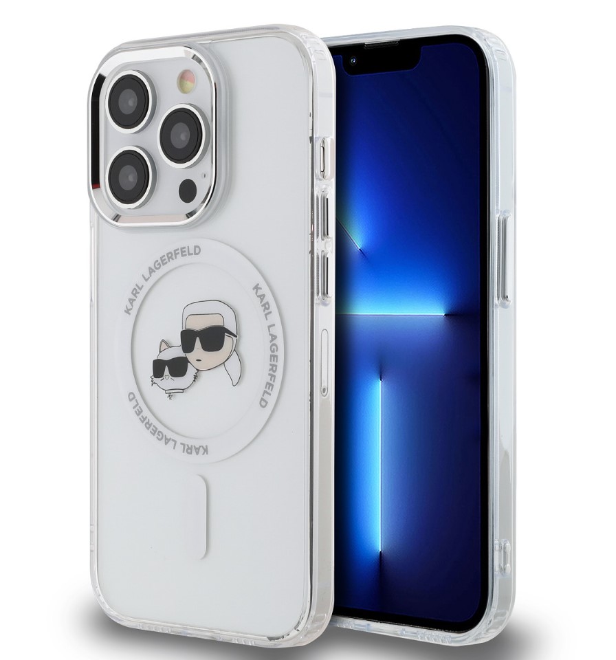 Karl Lagerfeld IML K&CH Heads Metal Frame MagSafe Zadní Kryt pro iPhone 13 Pro Transparent