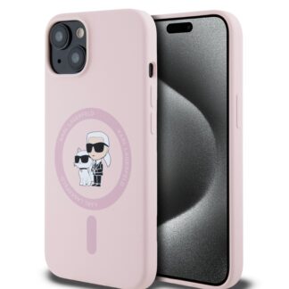 Karl Lagerfeld Liquid Silicone Karl and Choupette MagSafe Zadní Kryt pro iPhone 14 Pink