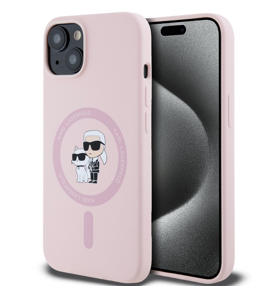 Karl Lagerfeld Liquid Silicone Karl and Choupette MagSafe Zadní Kryt pro iPhone 14 Pink