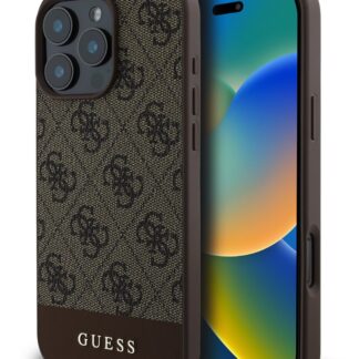 Guess PU 4G Stripe Zadní Kryt pro iPhone 16 Pro Brown
