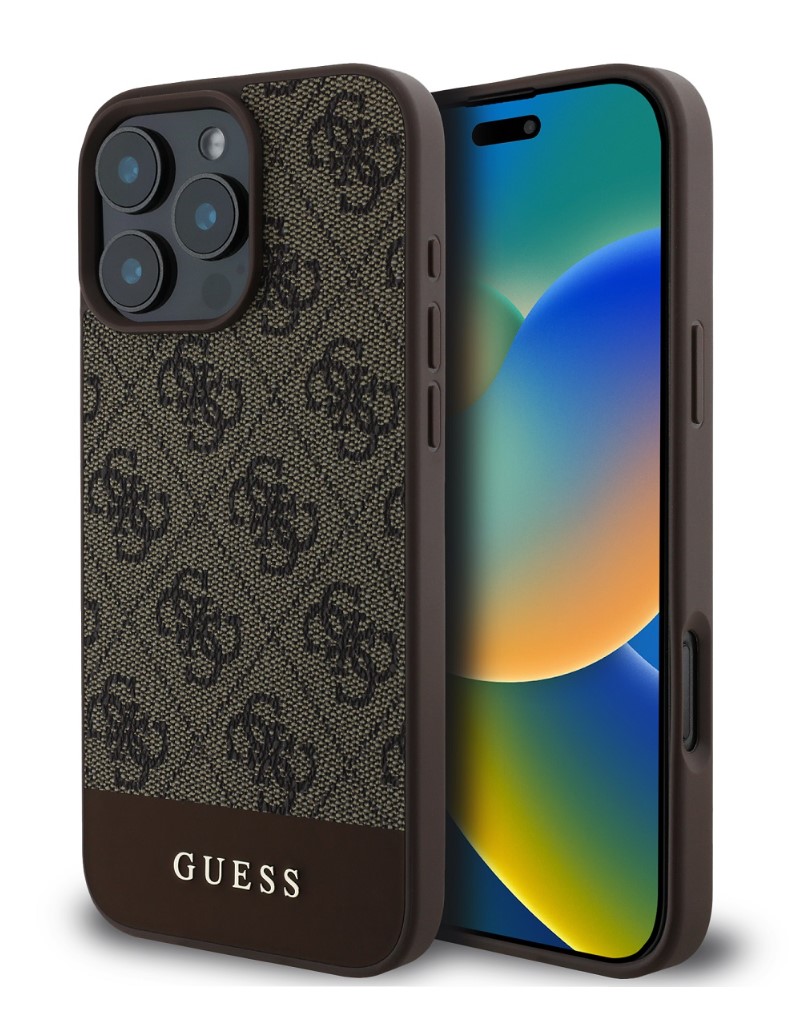 Guess PU 4G Stripe Zadní Kryt pro iPhone 16 Pro Brown