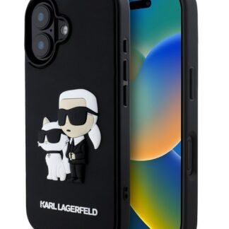 Karl Lagerfeld 3D Rubber Karl and Choupette Zadní Kryt pro iPhone 16 Black