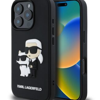 Karl Lagerfeld 3D Rubber Karl and Choupette Zadní Kryt pro iPhone 16 Pro Black