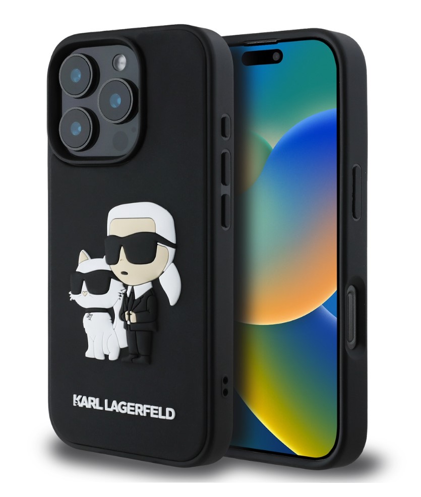 Karl Lagerfeld 3D Rubber Karl and Choupette Zadní Kryt pro iPhone 16 Pro Black