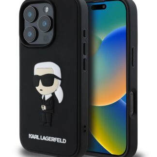 Karl Lagerfeld 3D Rubber Ikonik Zadní Kryt pro iPhone 16 Pro Black