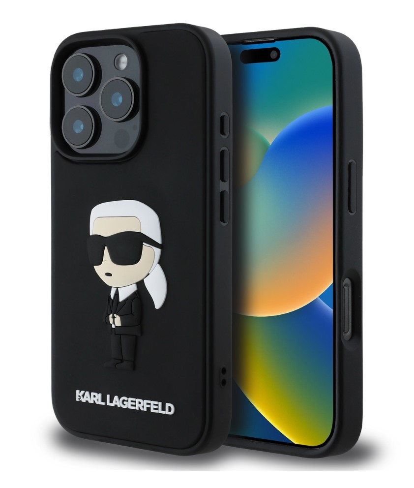 Karl Lagerfeld 3D Rubber Ikonik Zadní Kryt pro iPhone 16 Pro Black