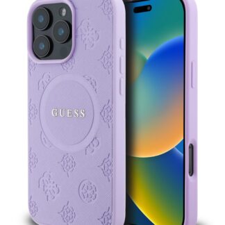 Guess Saffiano Peony Stamp MagSafe Zadní Kryt pro iPhone 16 Pro Purple
